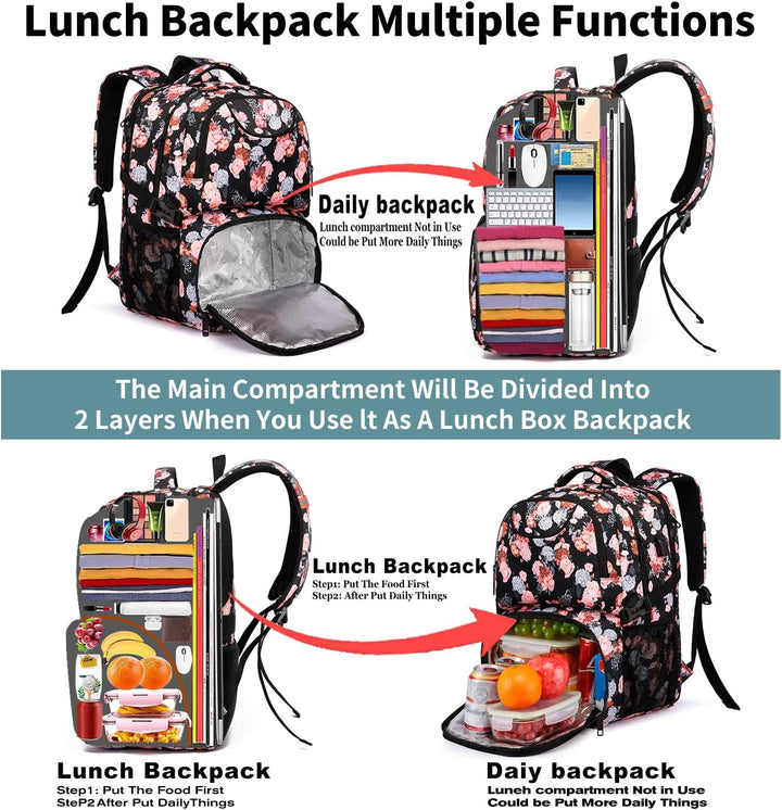 HILUSEN Mochila de almuerzo para mujer, lonchera térmica aislada, m...