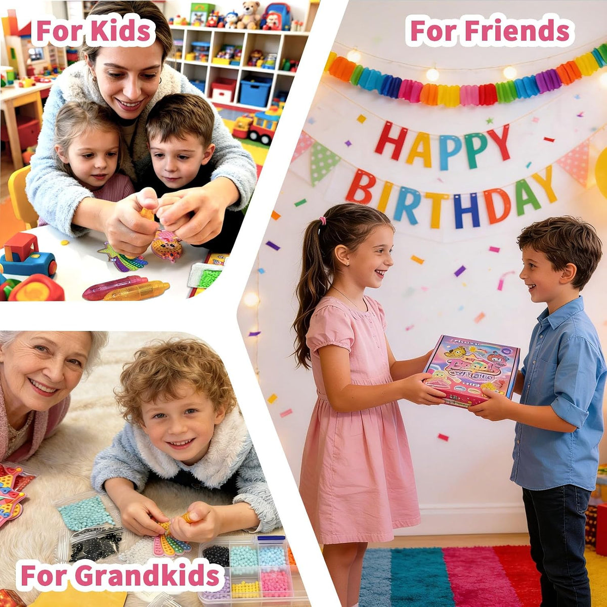 VattaFrast Kit de arte y mosaico de cuentas para niños de 4 a 12 años, juego completo de manualidades con 15 plantillas coloridas, plantillas divertidas, bolígrafos de cuentas, artes creativas