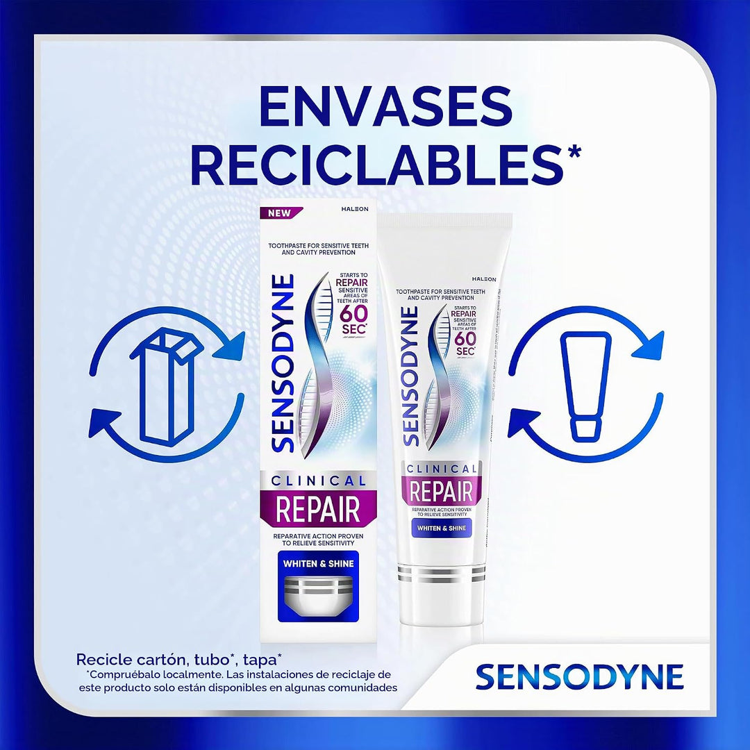 Pasta dental Sensodyne Clinical Repair Whiten &amp; Shine para aliv...