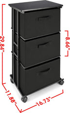 Cómoda de almacenamiento con 3 cajones, cómoda de tela, torre de almacenamiento vertical para dormitorio, armario, oficina, negro