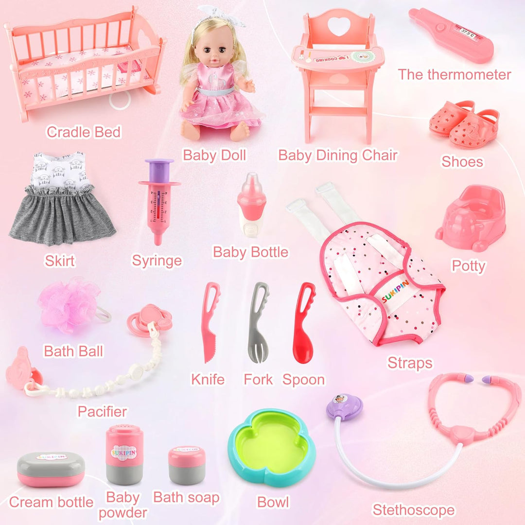 SUKIPIN Muñecas de bebé para niñas de 3, 4 y 5 años, accesorios par...