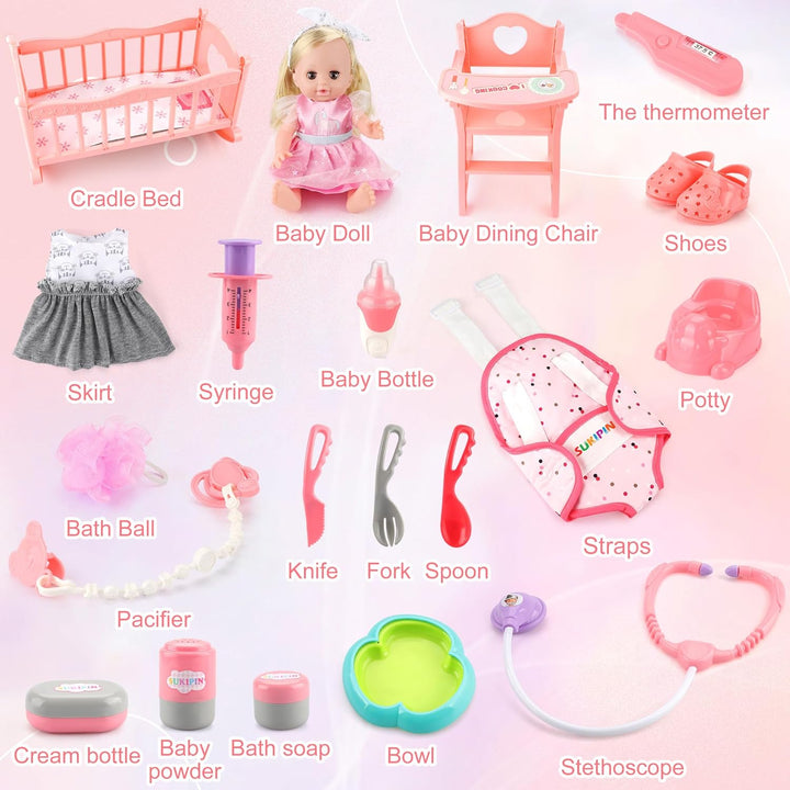 SUKIPIN Muñecas de bebé para niñas de 3, 4 y 5 años, accesorios par...