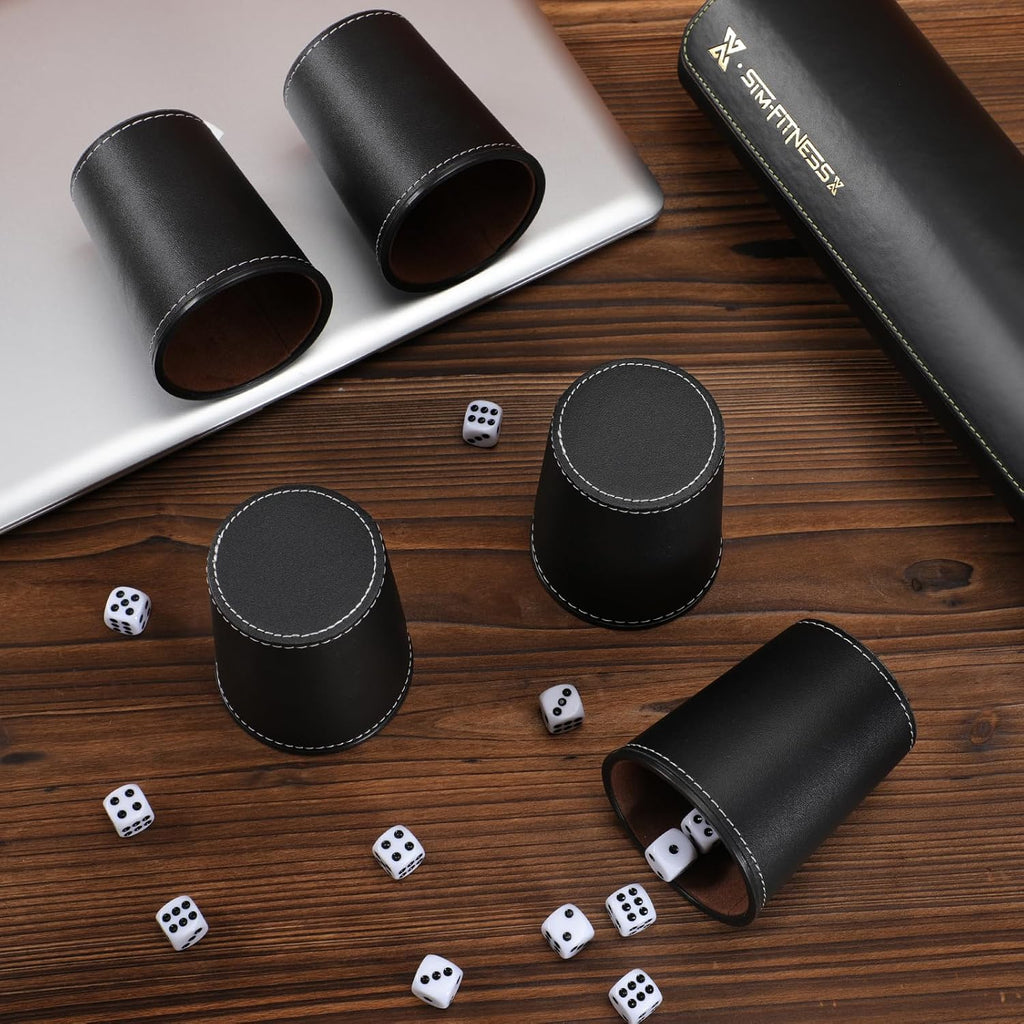 Juego de tazas de cuero para dados, 5 tazas de dados negros, 25 dados con