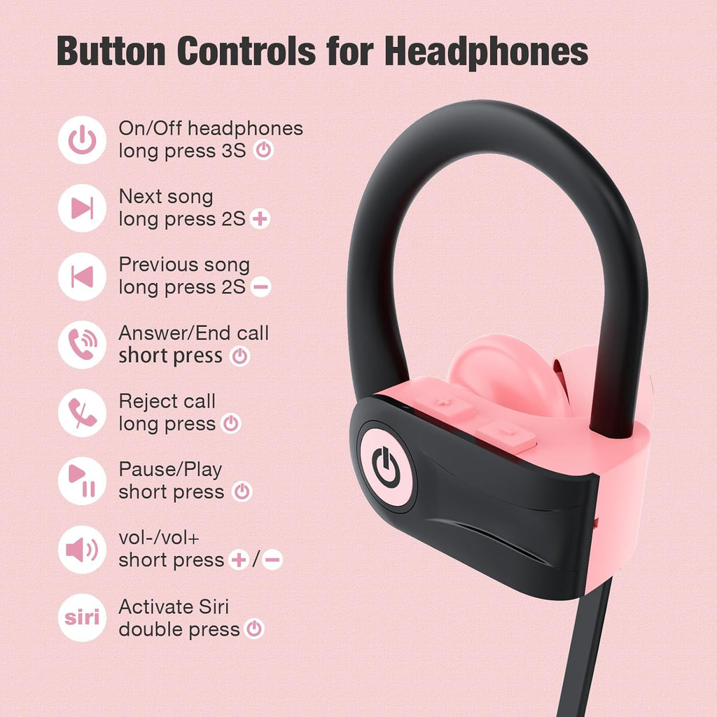 Boean Auriculares Bluetooth, auriculares inalámbricos con 16 horas Bluetooth 5.3, Rosa