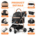 Cochecito para perros y gatos para mascotas pequeñas/medianas de hasta 50 libras, cochecito plegable 3 en 1 para mascotas con transportador desmontable, asiento de automóvil, canasta de almacenamiento