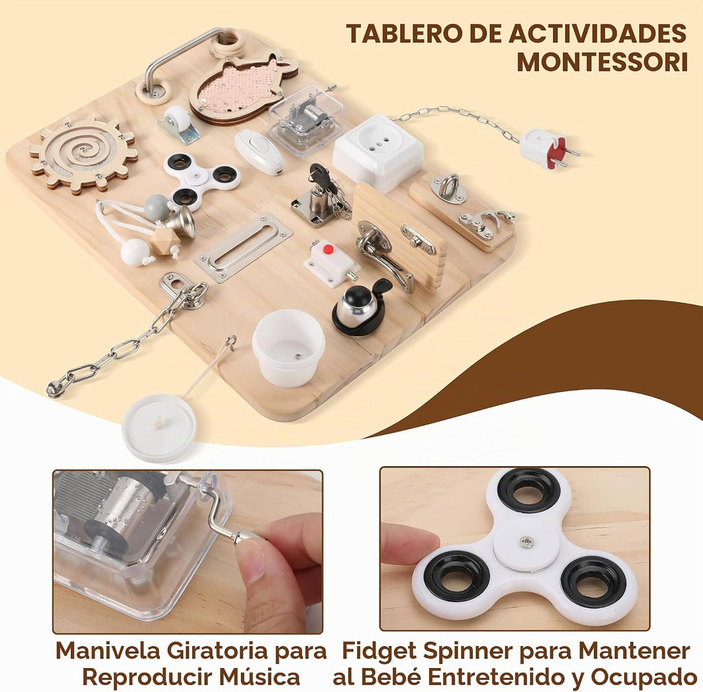 Wooden Montessori Busy Board, Montessori Sensory Activity Board Toys para Kids Toddler Baby Boys Girls, para Autism & ADHD Motor Skills