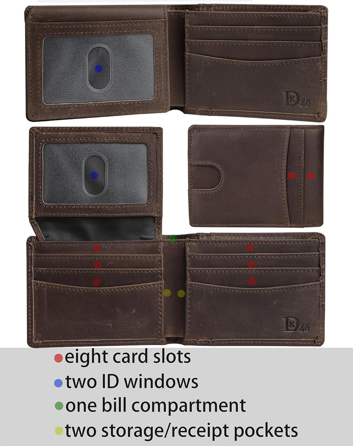 DK86 Cartera para hombres Slim Rfid Bifold Cuero Genuino 2 ID Venta...
