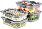 Rubbermaid Brilliance - Juego de 4 contenedores de vidrio para almacenar alimentos con tapas (8 piezas en total, 4 contenedores + 4 tapas) para almuerzo, preparación de comidas y sobras, aptos para