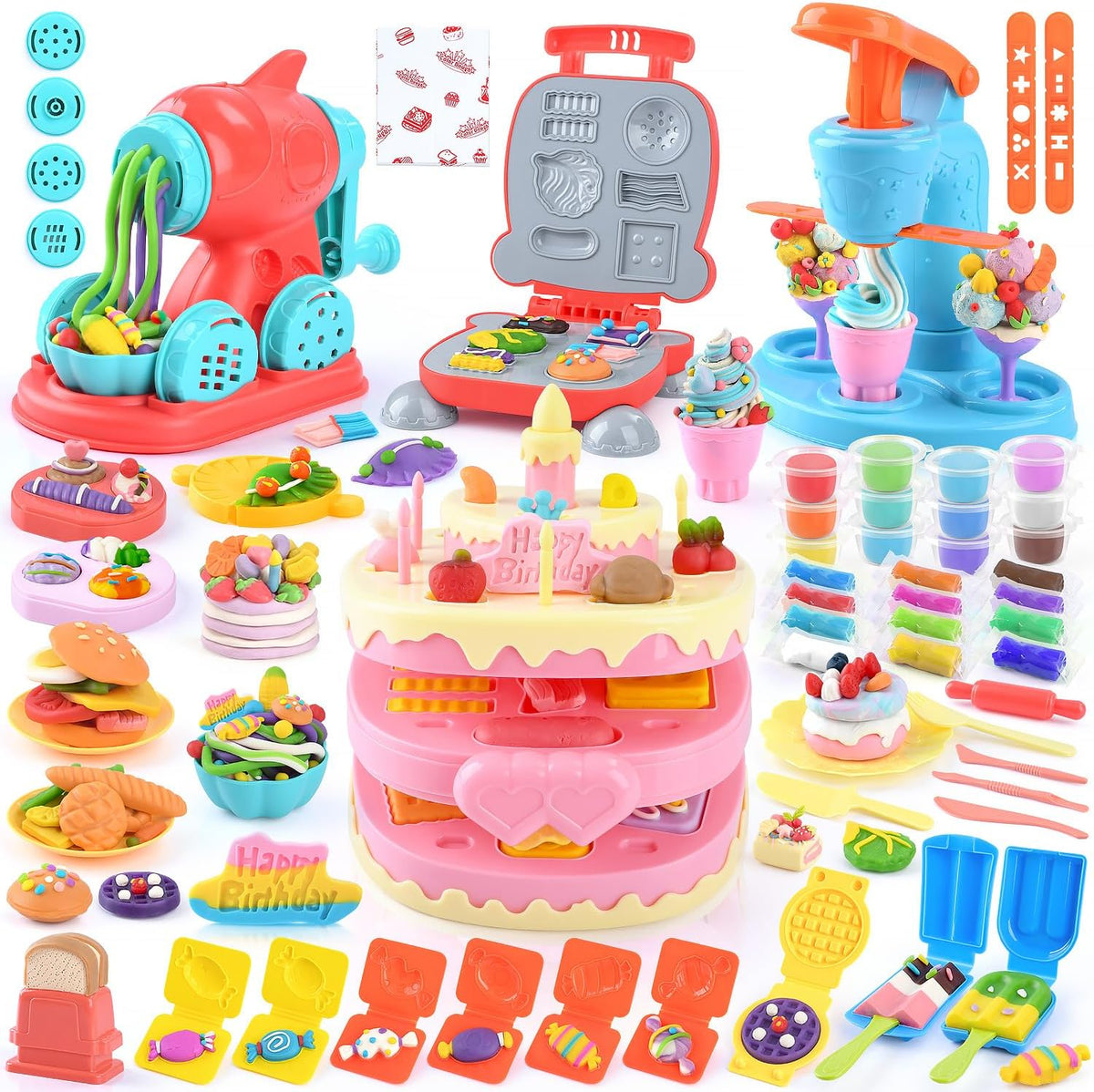 Set de masa colorida 4 en 1 para niños con 24 porciones de masa, creaciones de cocina y comida de juguete