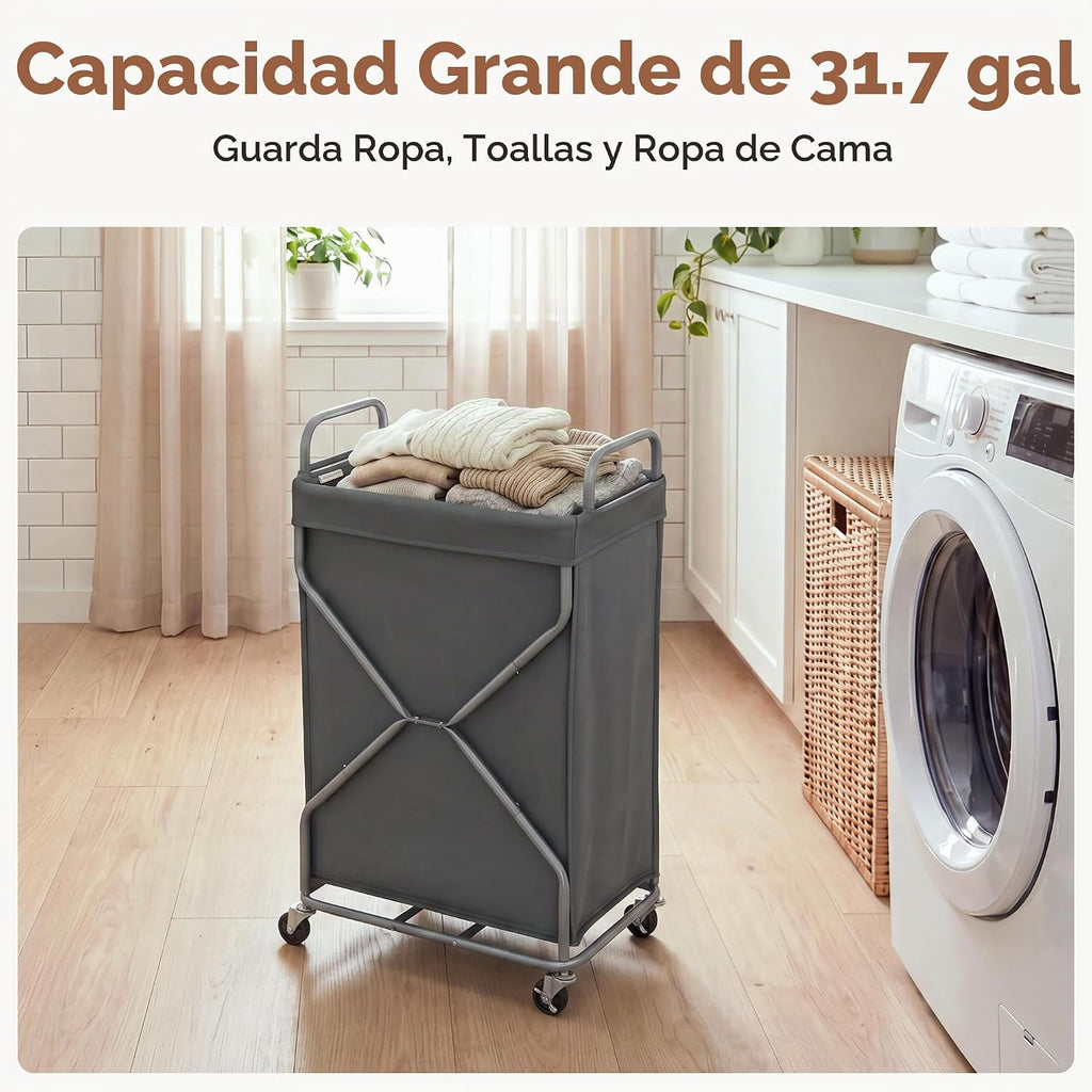 StorageWorks Cesta de lavandería con bolsa extraíble, gris, 120L