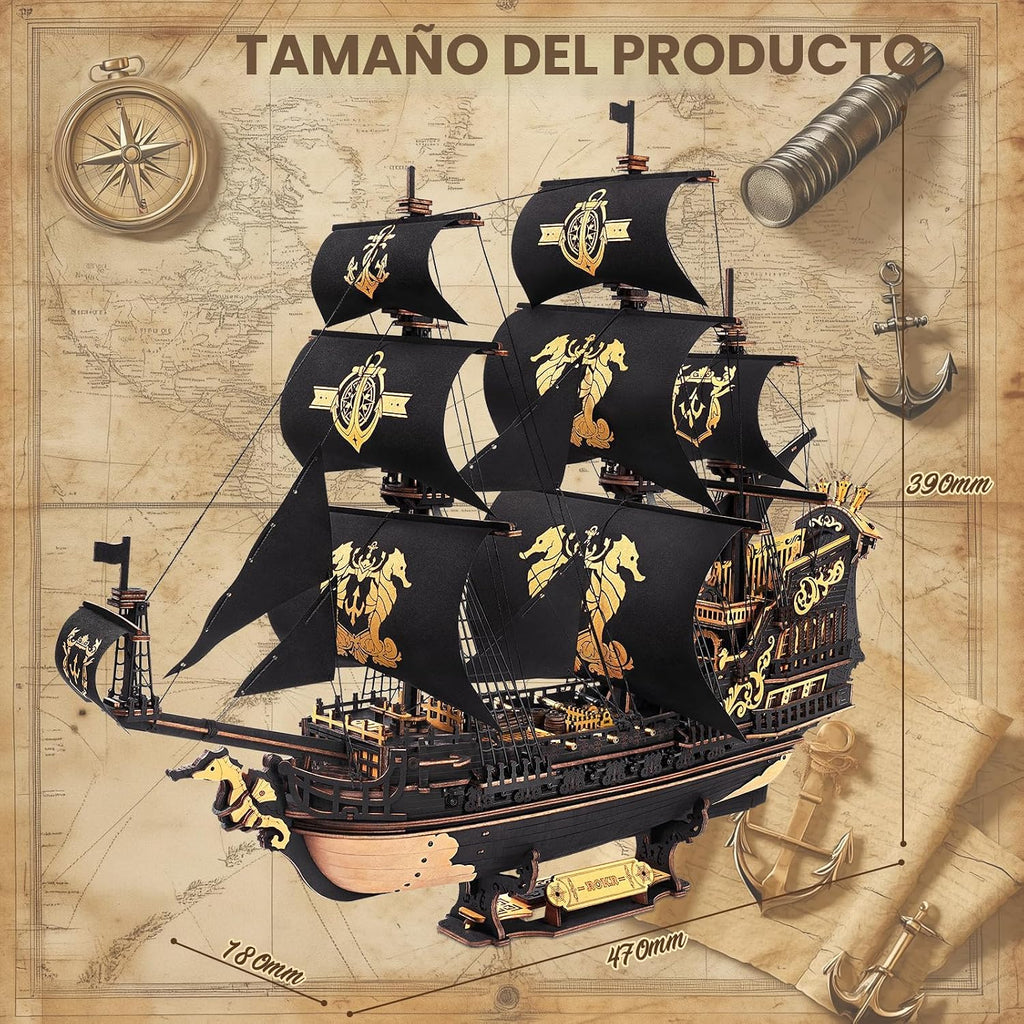 ROKR - Rompecabezas de madera 3D, kit de modelo de barca de caballito de mar, regalo ideal para adultos y adolescentes