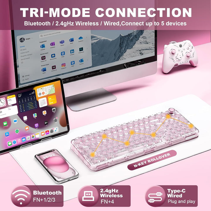 YUNZII X98 QMK\/VIA Teclado mecánico inalámbrico para juegos con pe...