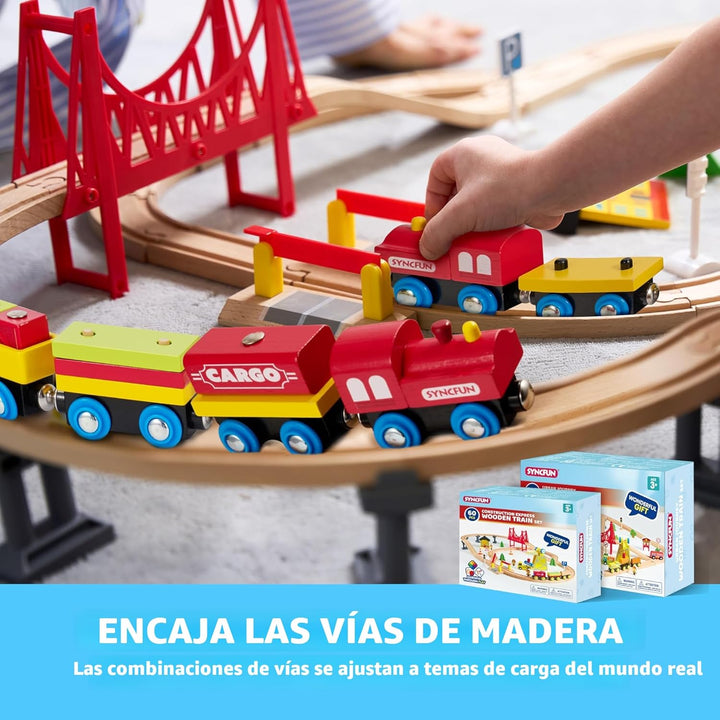 Montessori - Juego de tren de madera para niños 12 vagones