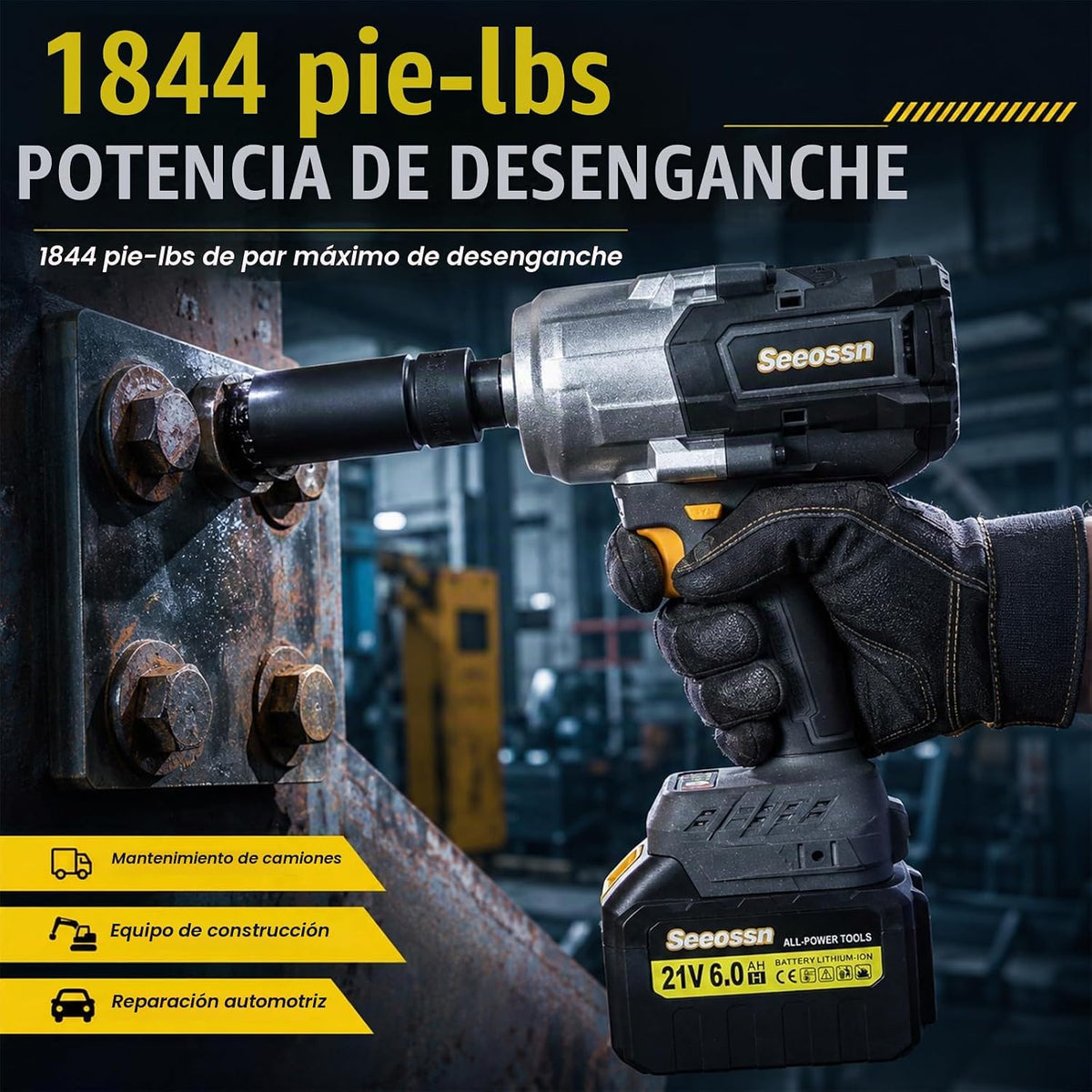 Seesson - Llave de impacto inalámbrica de 3/4 pulgadas, 2500 N.m de alto