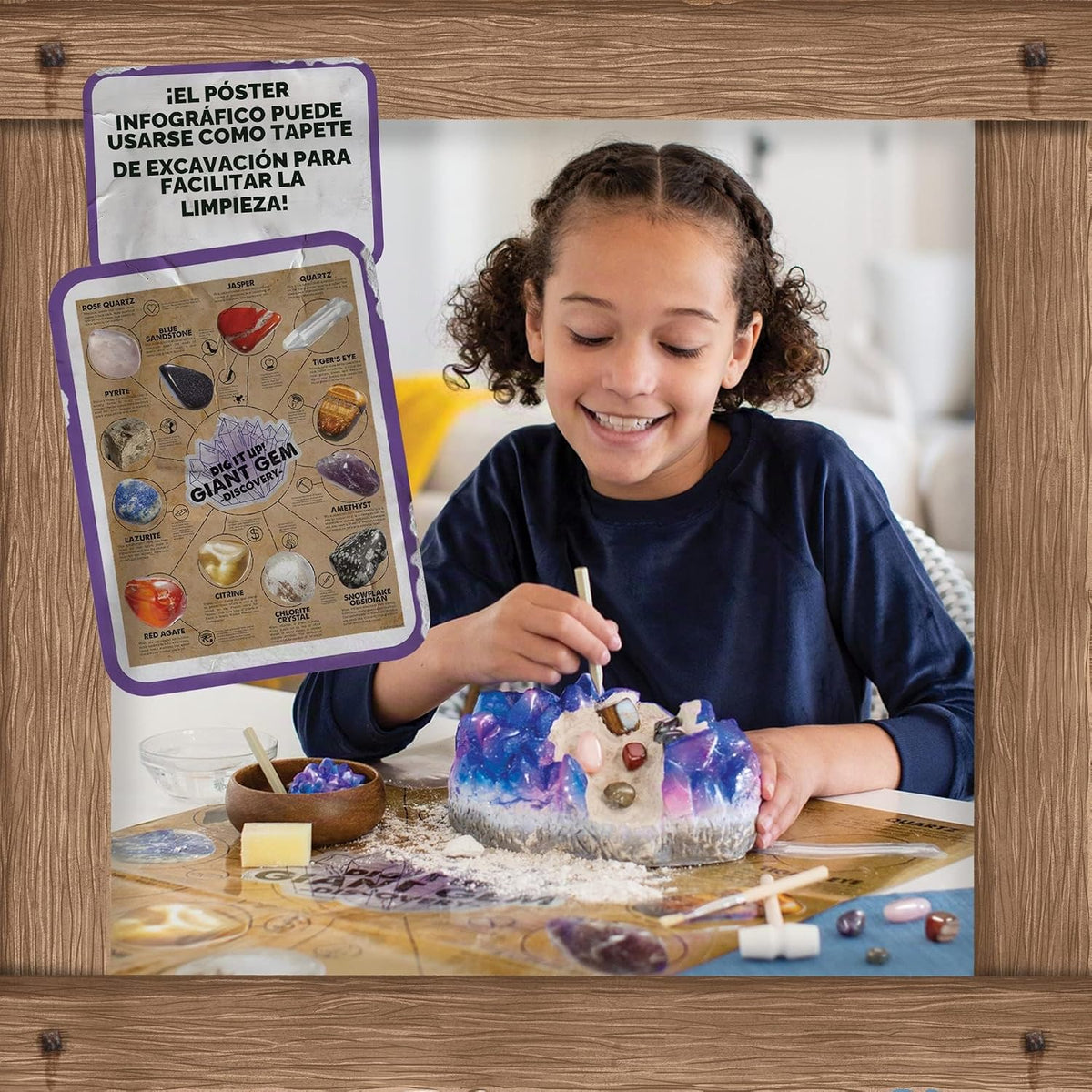 MindWare Dig It Up - Kit de descubrimiento de gemas gigantes, el kit de excavación de piedras preciosas ofrece geología para niños con 12 piedras preciosas ocultas pulidas reales, incluye 1 gema