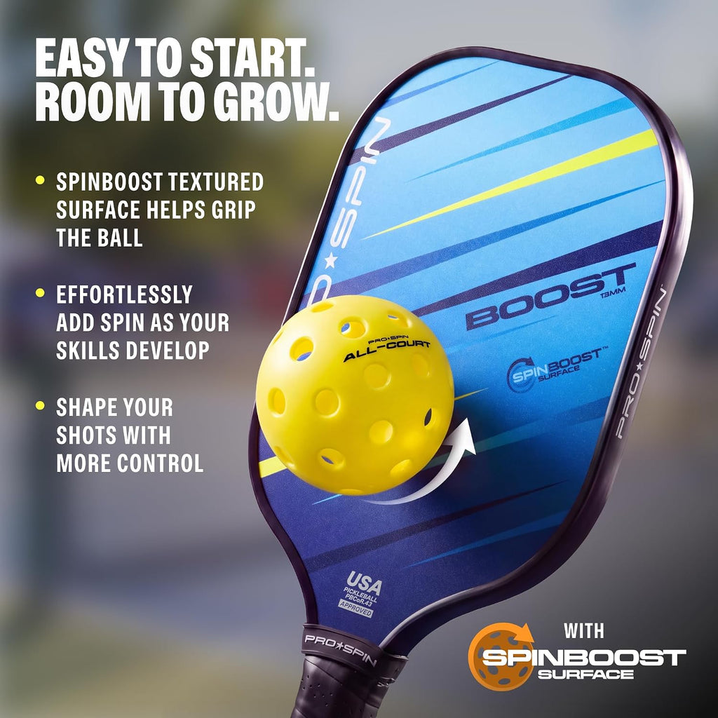 PRO-SPIN BOOST Paletas de Pickleball (Set de 2 o 4) con Pelotas para Todas las Superficies y Bolsa