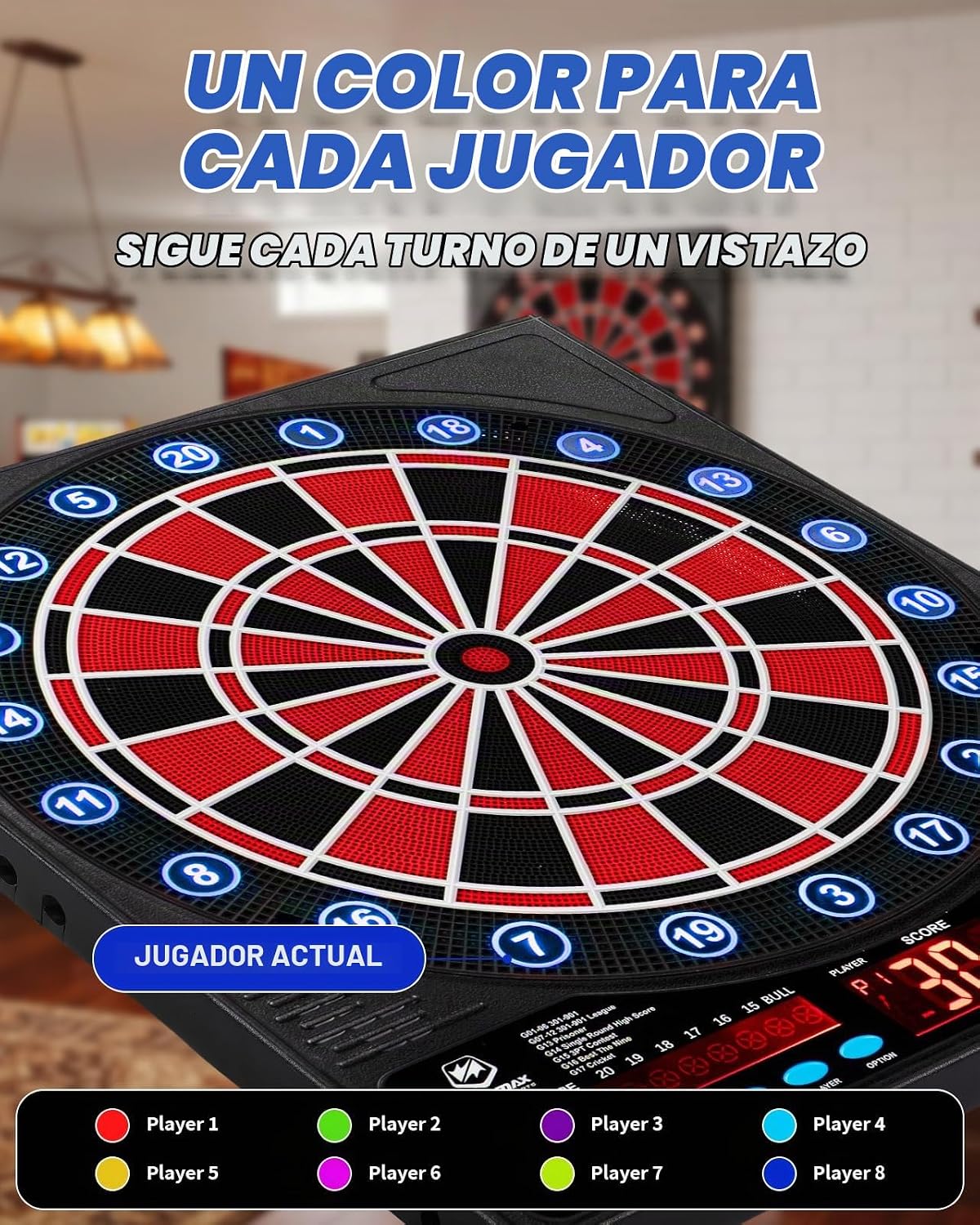 WIN.MAX Electronic Dart Board para Adultos, Puntuación Automática, Punta Blanda