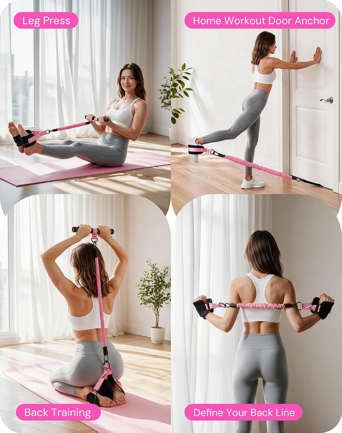 Banda de resistencia de pedal multifunción con mango, mangas protectoras de nailon y ajustable de 15/15/30 libras, equipo de entrenamiento para abdominales, cintura, brazos, piernas
