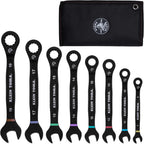 KLEIN TOOLS 69408MG - Juego de llaves de trinquete combinadas, métricas, 8 piezas, 8 a 19 mm, aleación de acero, funda de espuma, 90 dientes
