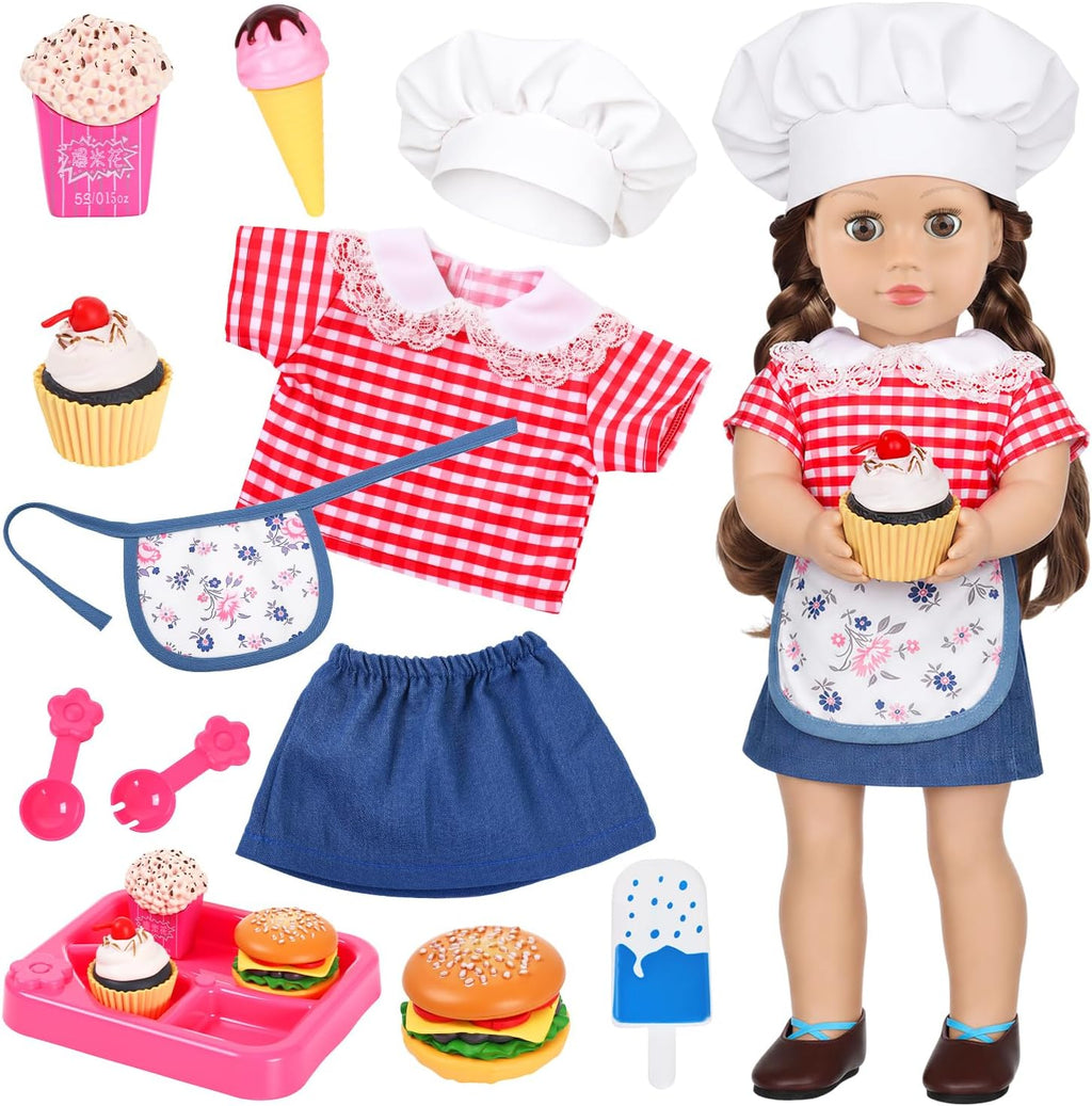 Juego de ropa y accesorios de comida para muñecas de chef
