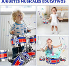 Set de Batería para Niños para Toddlers Edad 3+, Juguete de Tambores Musicales con Banco y Platillo