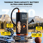 Inflador de neumáticos, compresor de aire portátil, 25 cilindros 100 W, inflado rápido, batería de 7800 mAh y bomba de aire inalámbrica de doble potencia de 12 V CC con doble calibre digital para