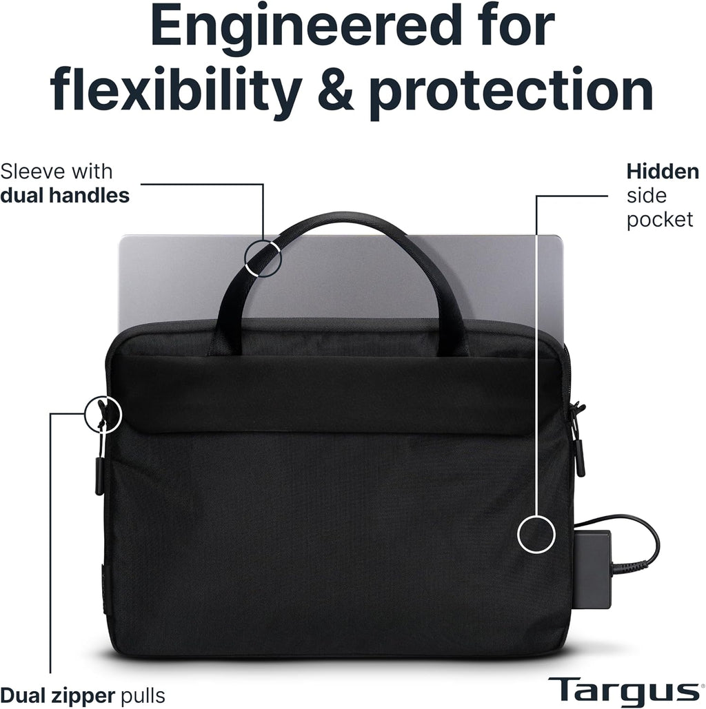Targus Maletín técnico 3 en 1 Work+ de 13 a 14 pulgadas, maletín modular para laptop con correa de bolsa de tecnología desmontable, protección de 360 para laptop, cremalleras antirrobo, correa para