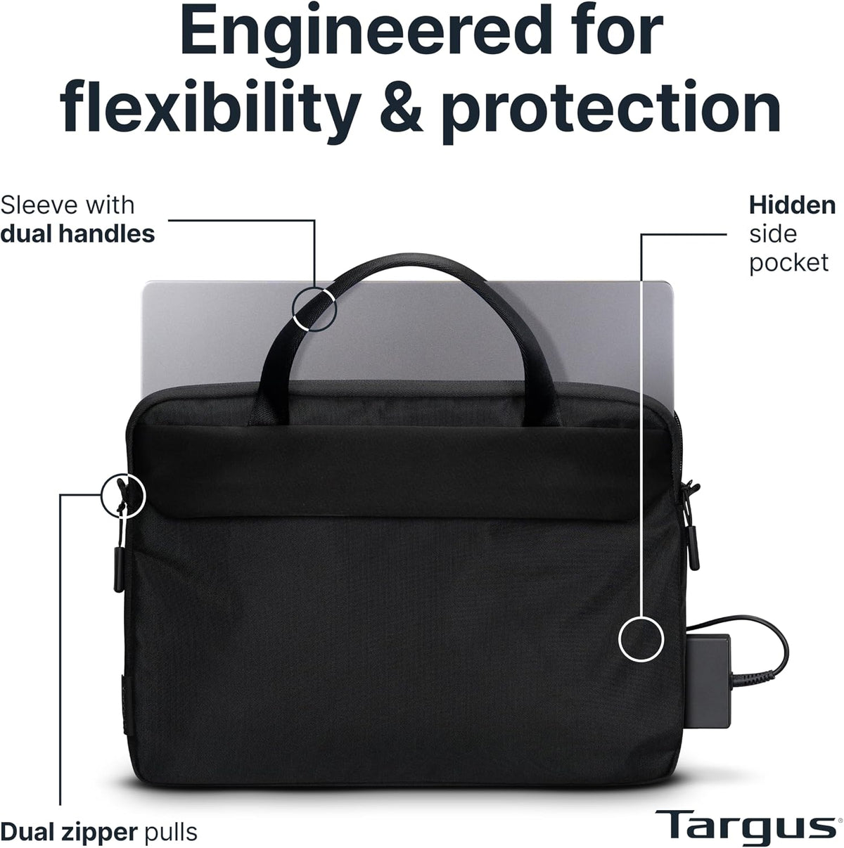 Targus Maletín técnico 3 en 1 Work+ de 13 a 14 pulgadas, maletín modular para laptop con correa de bolsa de tecnología desmontable, protección de 360 para laptop, cremalleras antirrobo, correa para