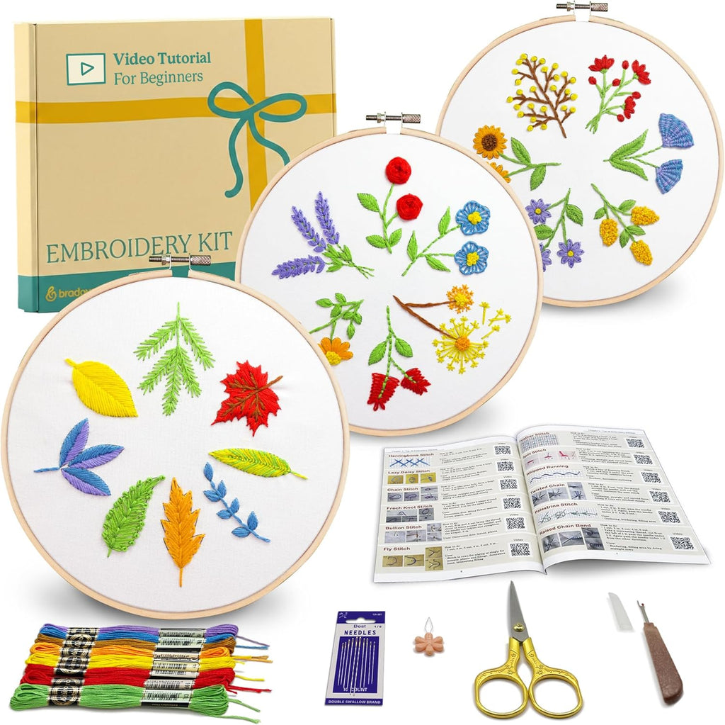 Bradove Leaves y Flowers Embroidery Kit para Beginners con Patterns