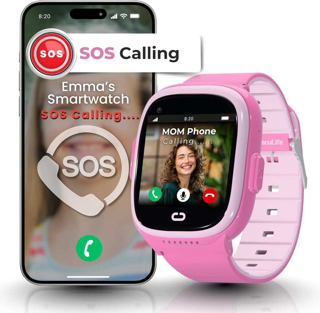 Reloj inteligente para niños con rastreador GPS, llamadas de audio y video, alertas SOS, cámara HD, rastreador de fitness, controles parentales, reloj inteligente para niños y niñas, requiere suscripción (rosa)