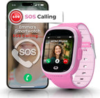 Reloj inteligente para niños con rastreador GPS, llamadas de audio y video, alertas SOS, cámara HD, rastreador de fitness, controles parentales, reloj inteligente para niños y niñas, requiere suscripción (rosa)