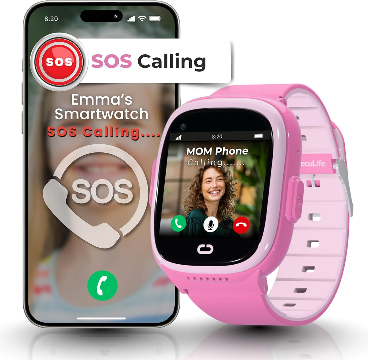Reloj inteligente para niños con rastreador GPS, llamadas de audio y video, alertas SOS, cámara HD, rastreador de fitness, controles parentales, reloj inteligente para niños y niñas, requiere suscripción (rosa)
