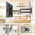 Perlegear Soporte de pared para TV de brazo largo para televisores de 26 a 70 pulgadas de hasta 100 libras