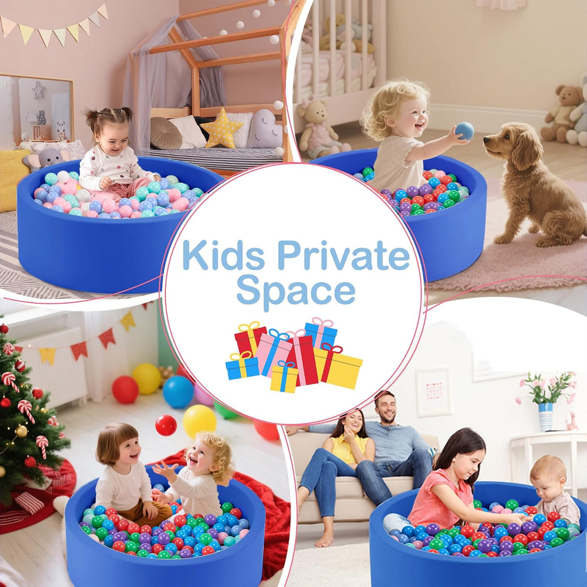 Piscina de bolas de espuma de 35.4 x 11.8 pulgadas para niños pequeños, pelotas redondas para bebés de 1 a 3 años, pelotas de juego para niños y niñas, pelotas no incluidas, azul