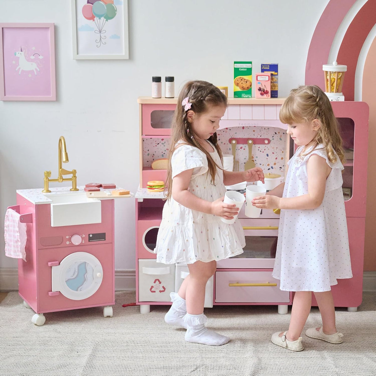 Teamson Kids Little Chef Savannah Wooden Montessori Play Kitchen, Green