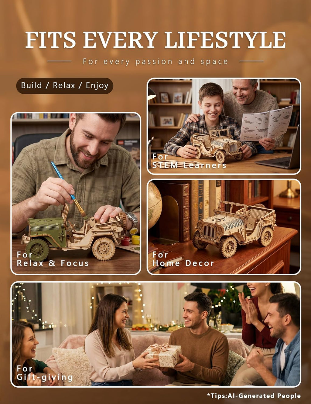 Rompecabezas de madera 3D para adultos, kit de modelo de coche