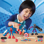 Play-Doh Marvel Hero Adventure Playset, 3 figuras de acción de Marvel con herramientas reutilizables, Black Panther, Capitán América y Spider-Man, juguetes de imaginación para niños y niñas