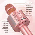 BONAOK - Micrófono inalámbrico Bluetooth para karaoke, 3 en 1; máquina altavoz con micrófono portátil de mano para todos los teléfonos inteligentes, regalos para niñas, niños, chicos y adultos de