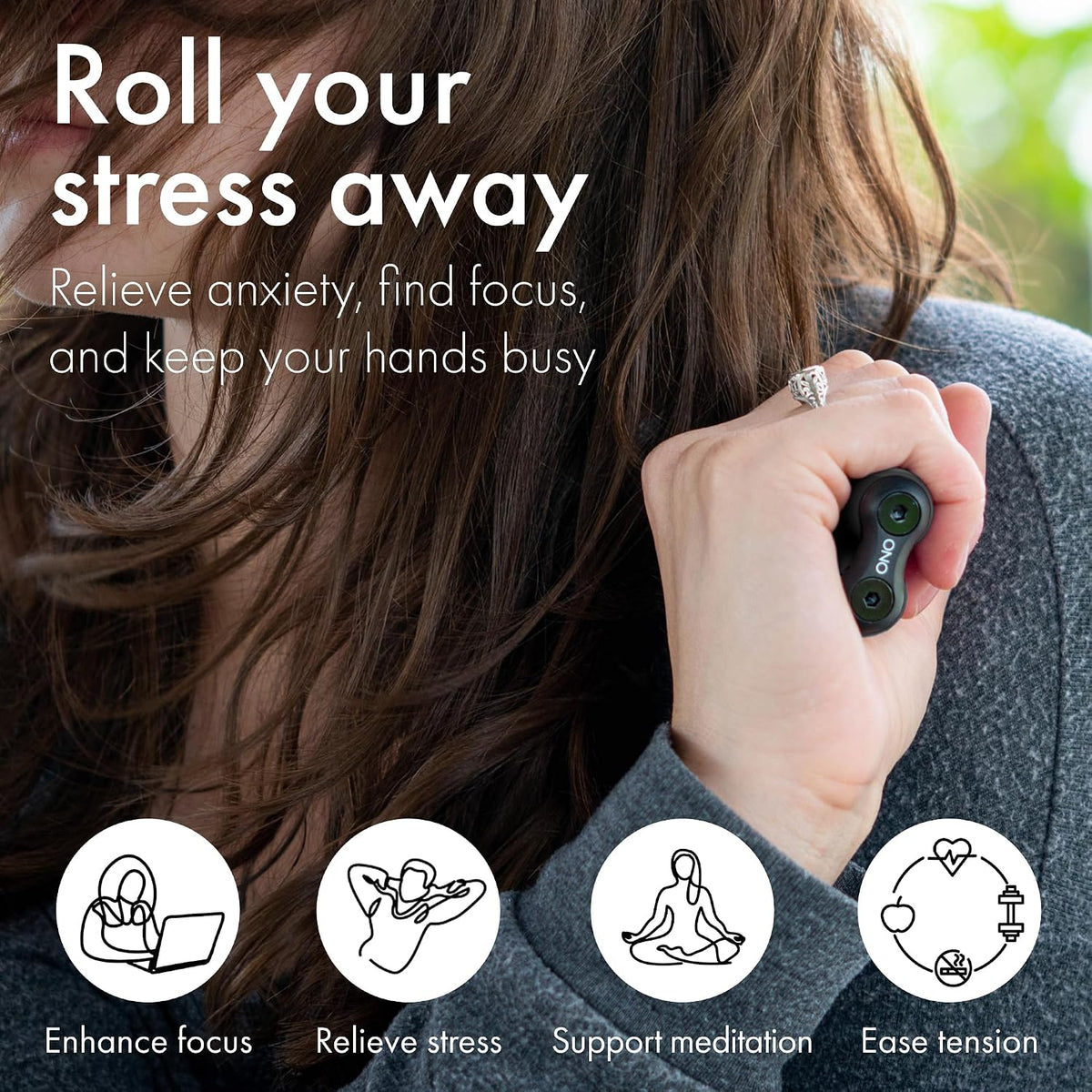 ONO Roller - Juguete antiestrés de mano para adultos | Ayuda a aliviar el estrés, la ansiedad y la tensión | Promueve el enfoque, la claridad | Diseño compacto y portátil (negro, tamaño junior