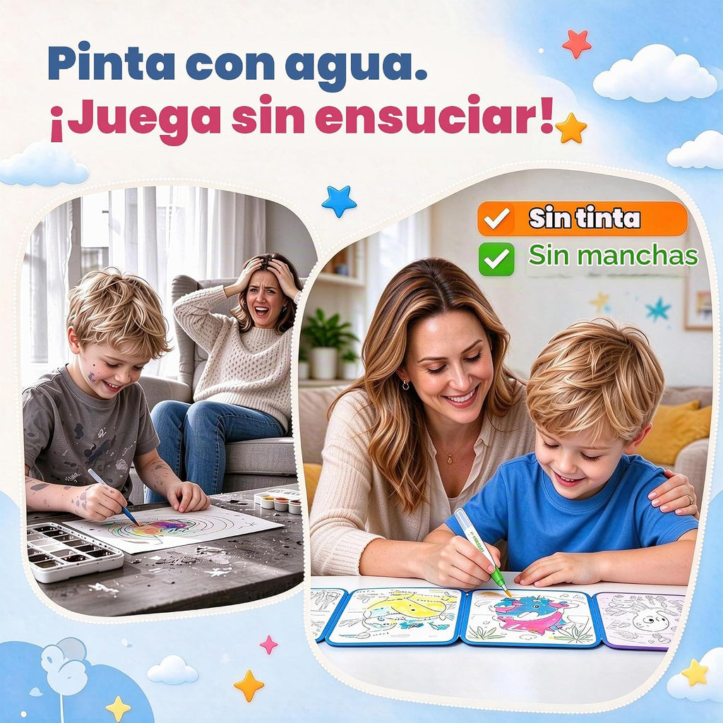Libros mágicos para colorear al agua, paquete de 4 libros de pintura al