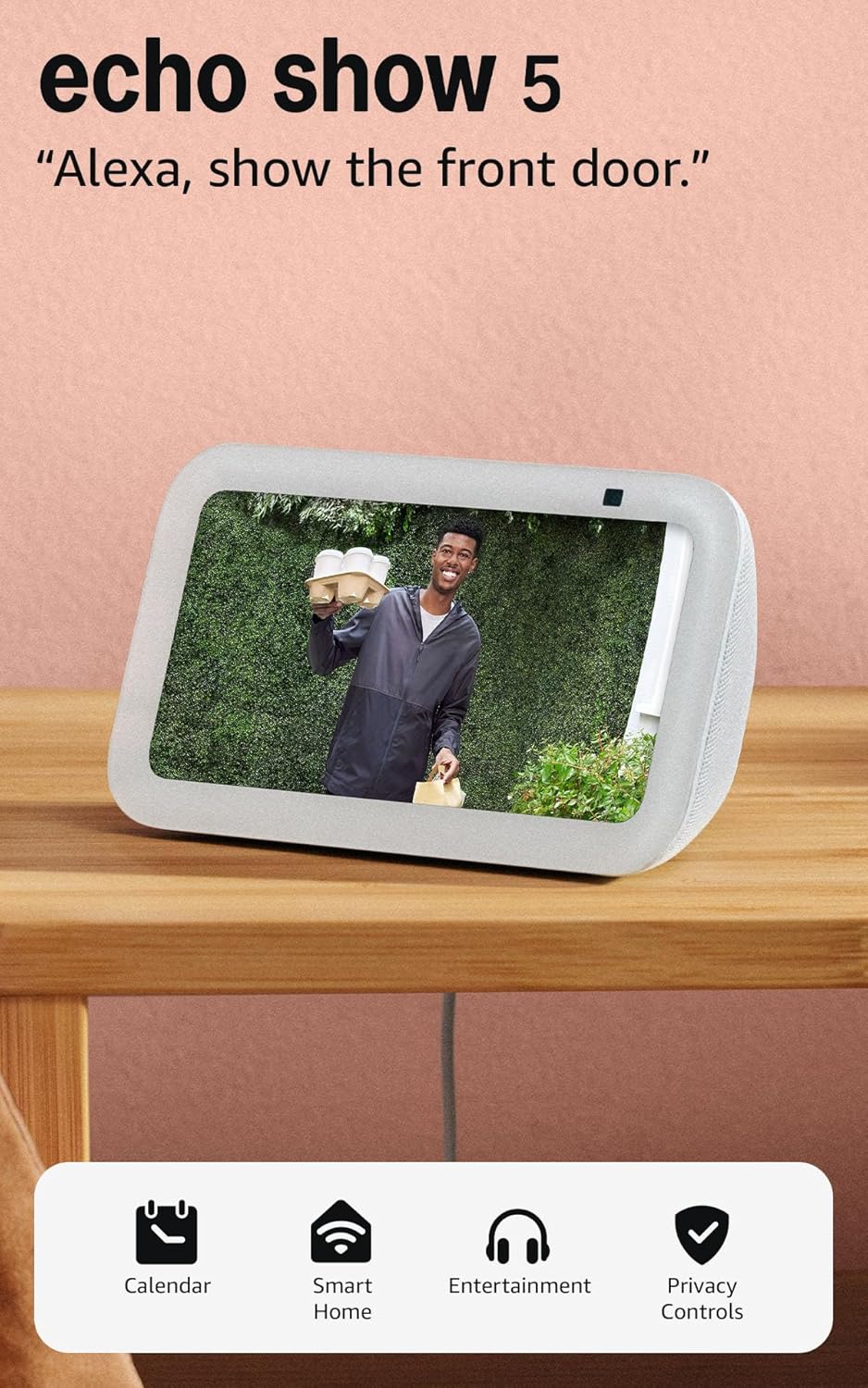 Amazon Echo Show 5 (modelo más reciente), Pantalla inteligente con 2x bajo y sonido claro, Blanco glaciar