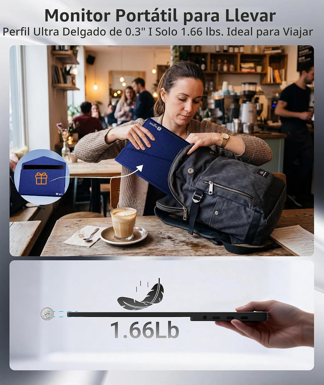Ingnok Monitor portátil, pantalla táctil de 10 puntos de 15.6 pulga...