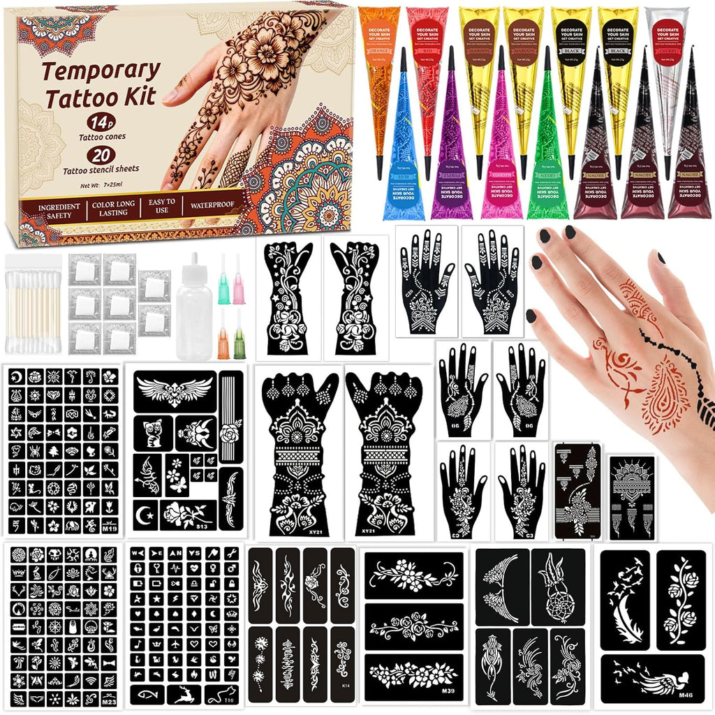 Kit de tatuaje temporal de arte corporal con 20 plantillas reutiliz...