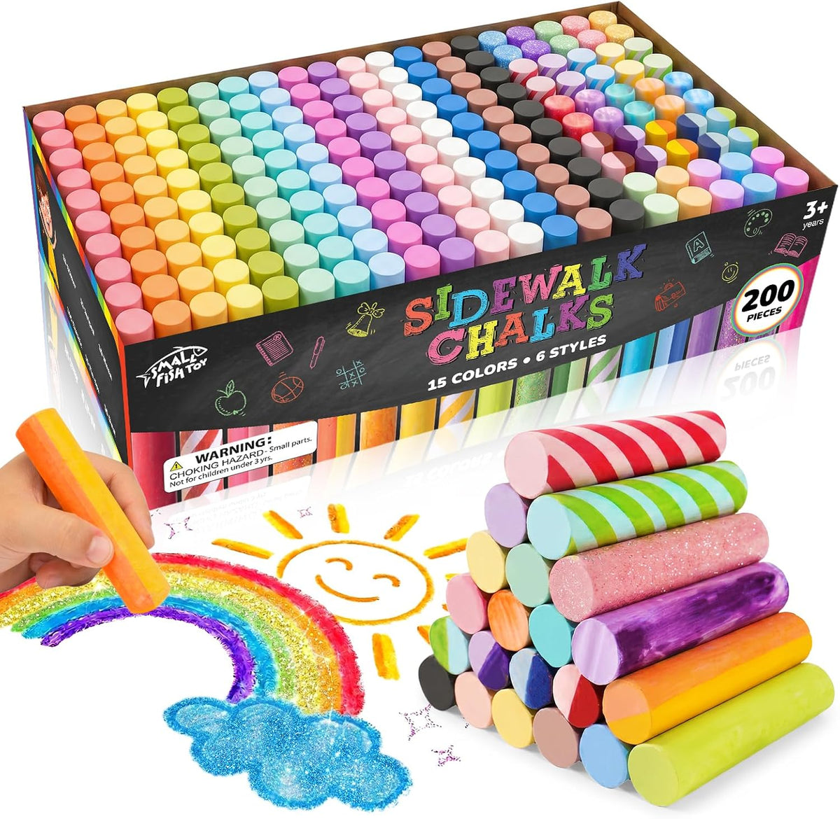 200 tizas de acera para niños, 6 estilos en 15 colores, tiza jumbo a granel