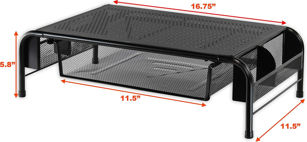 SimpleHouseware. Soporte elevador de escritorio de metal con cajón organizador, Negro Paquete de 2