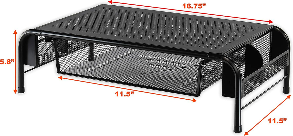 SimpleHouseware. Soporte elevador de escritorio de metal con cajón organizador, Negro Paquete de 2