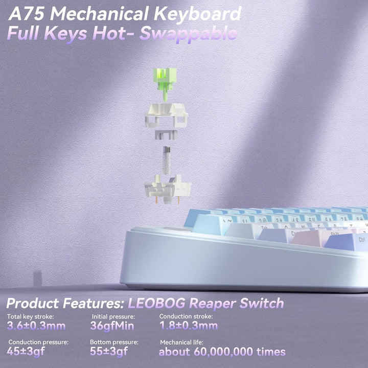 SOLAKAKA Teclado mecánico inalámbrico A75, teclado para juegos inte...