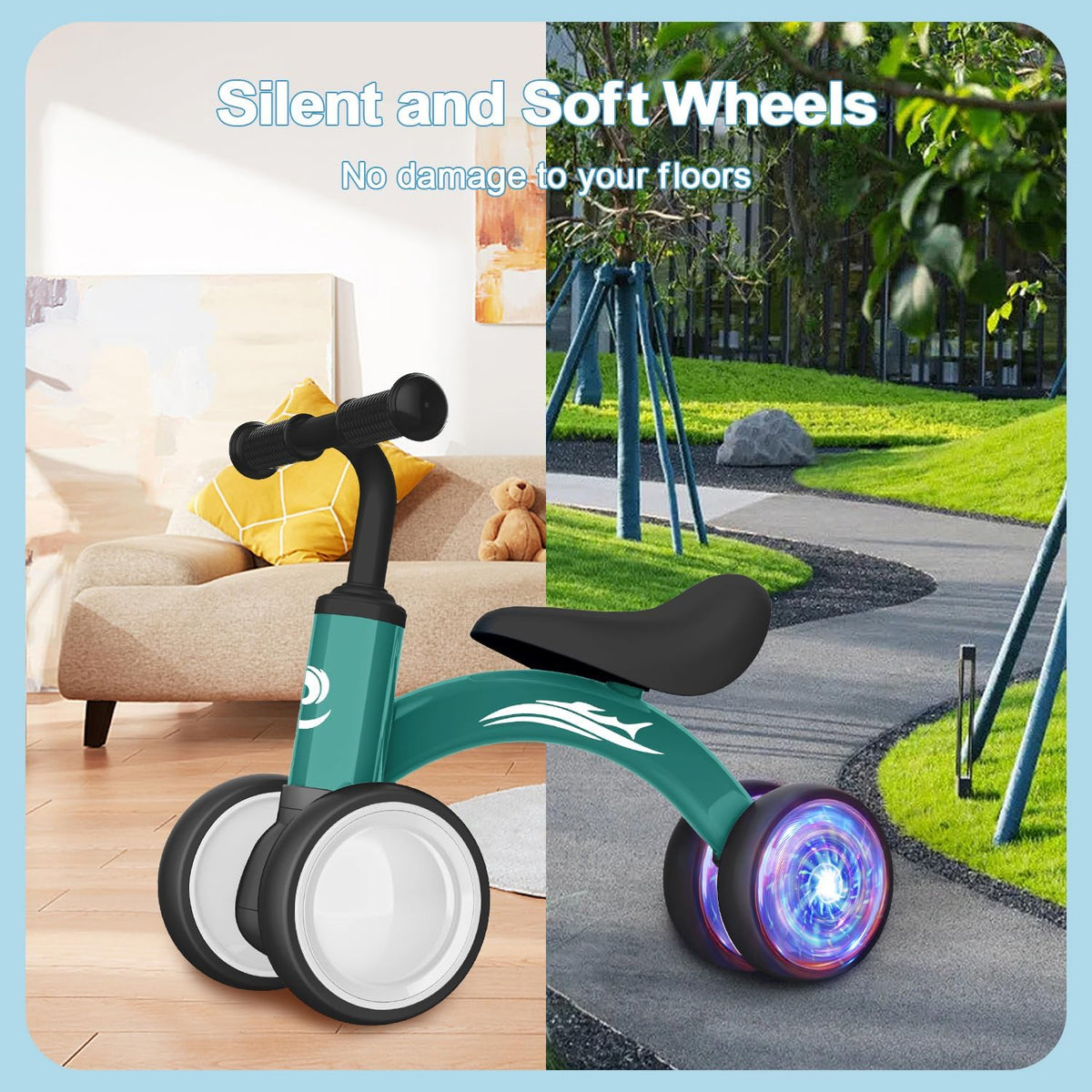Bicicleta de equilibrio para bebés con iluminación colorida Gamfein...