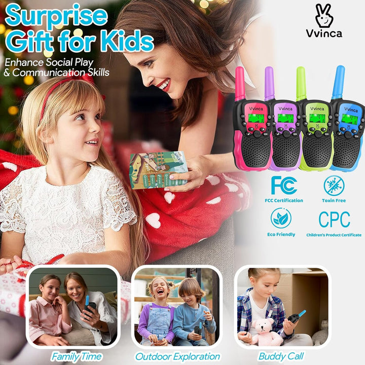 Vvinca Walkie Talkies para Niños Recargables Paquete de 4, Walkie T...