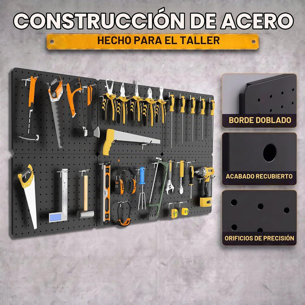 Organizador de pared de herramientas de tablero de clavijas de acero